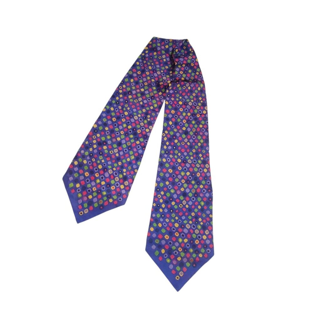 Vtg Hand-Printed Silk Neck Scarf With Colorful Geometric Pattern Japan Acetate